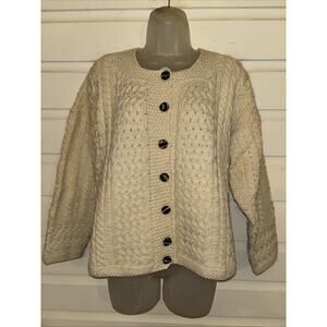 Carraig Donn 100% Pure New Wool 3/4 Sleeve Button Front Cardigan Sweater Size M